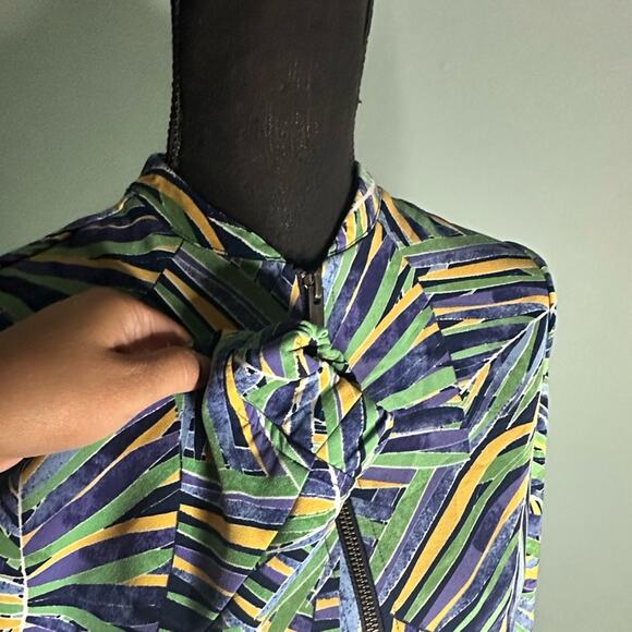 Halogen Tropical Palm Print Bomber Jacket – Blue, Green & Yellow - Picture 7 of 7